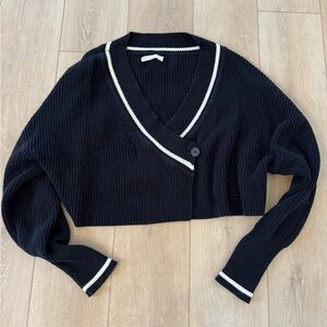 OAK + FORT Black and White V-Neck Cardigan